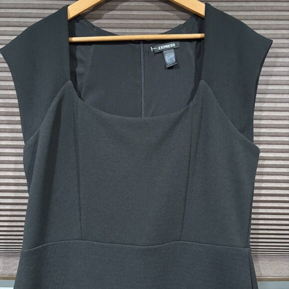 Square Neck Peplum Midi Sheath Dress Black SZ: Large - Picture 4 of 16